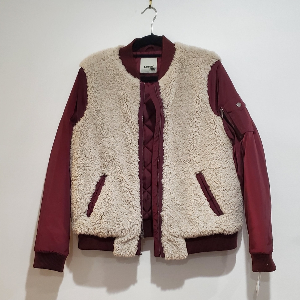Levis jacket womens Xl sherpa maroon sleeve new